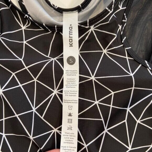 Karma Womens Geometric Print Black & White Racerback Tank Top With Built-In Bra - Picture 8 of 16